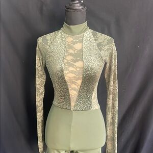 Asymmetrical Green Long Sleeve Bodysuit Dance Costume